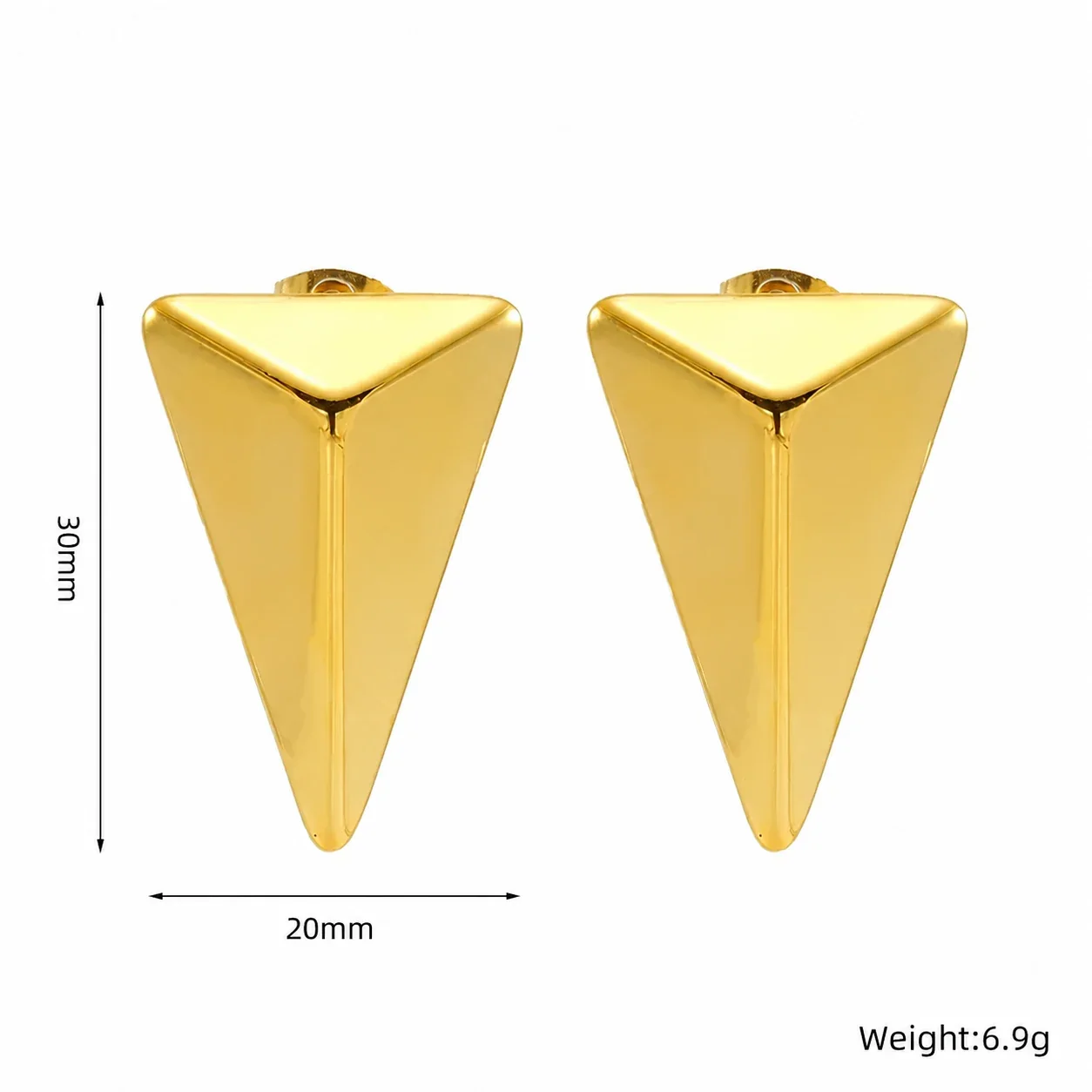 Sculptural Stainless Steel Faceted Triangle Stud Earrings - Gold