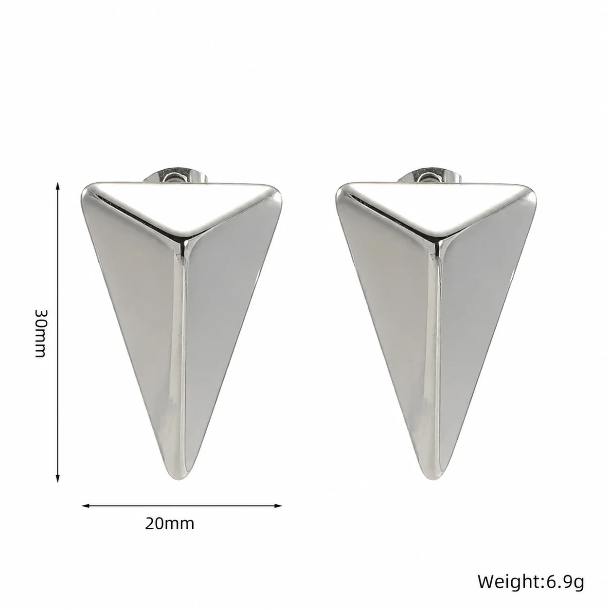 Sculptural Stainless Steel Faceted Triangle Stud Earrings - Silver
