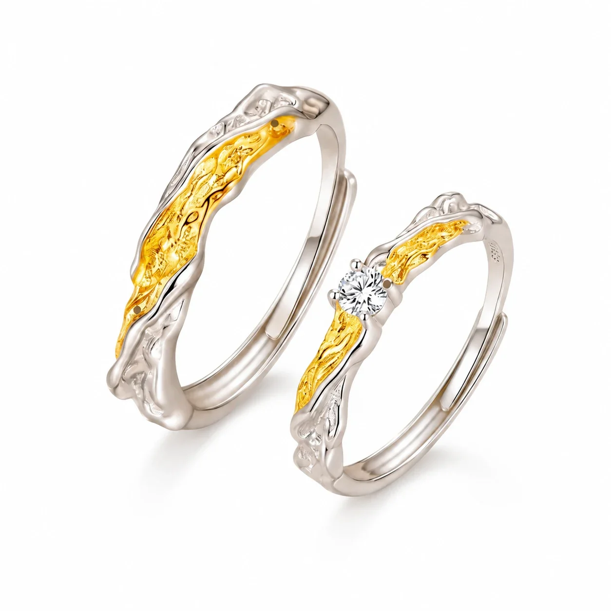 Sculptural Mobius 925 Sterling Silver Prong-Set Crystal Ring
