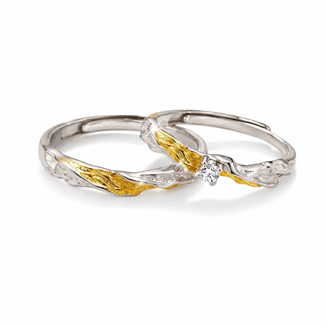 Sculptural Mobius 925 Sterling Silver Prong-Set Crystal Ring
