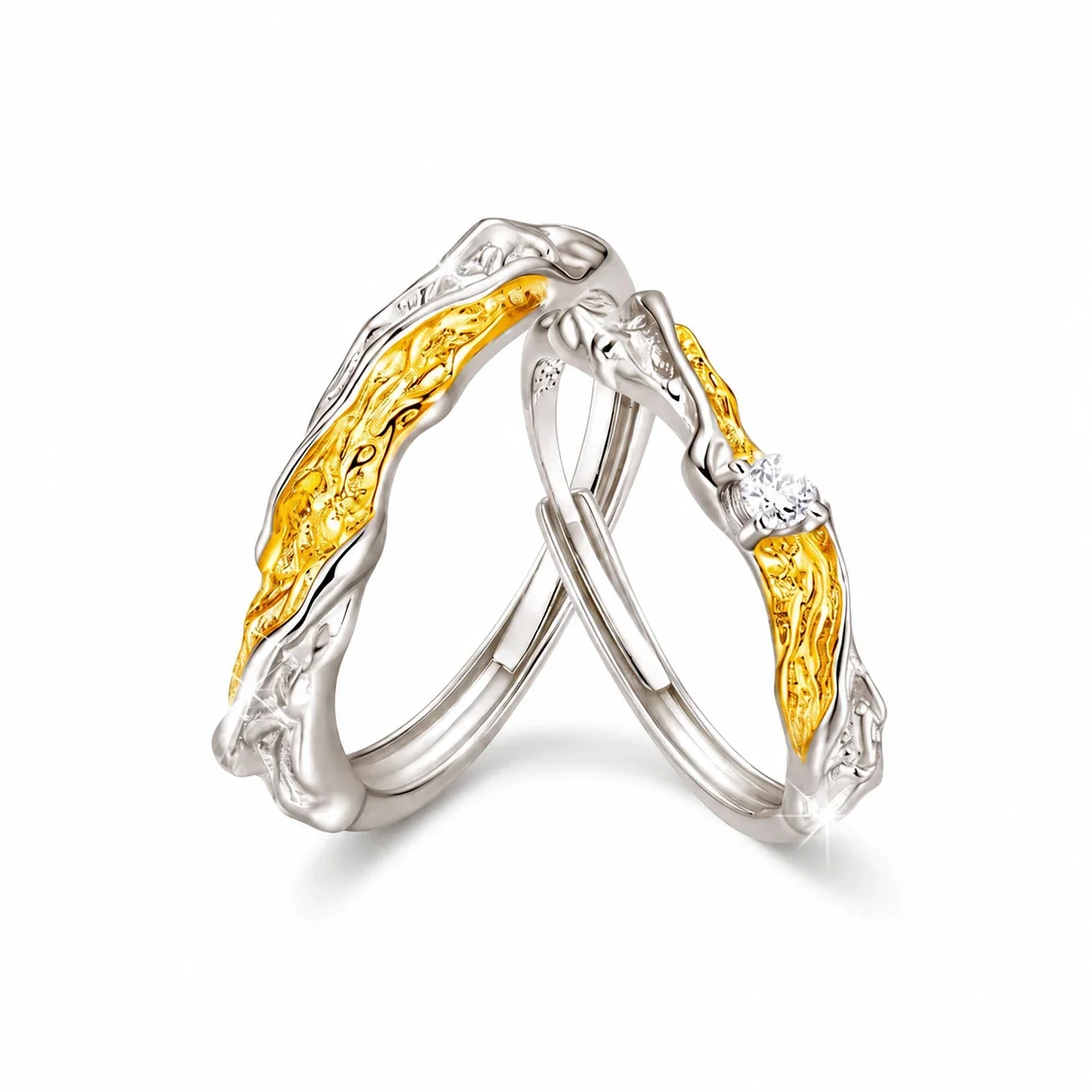 Sculptural Mobius 925 Sterling Silver Prong-Set Crystal Ring