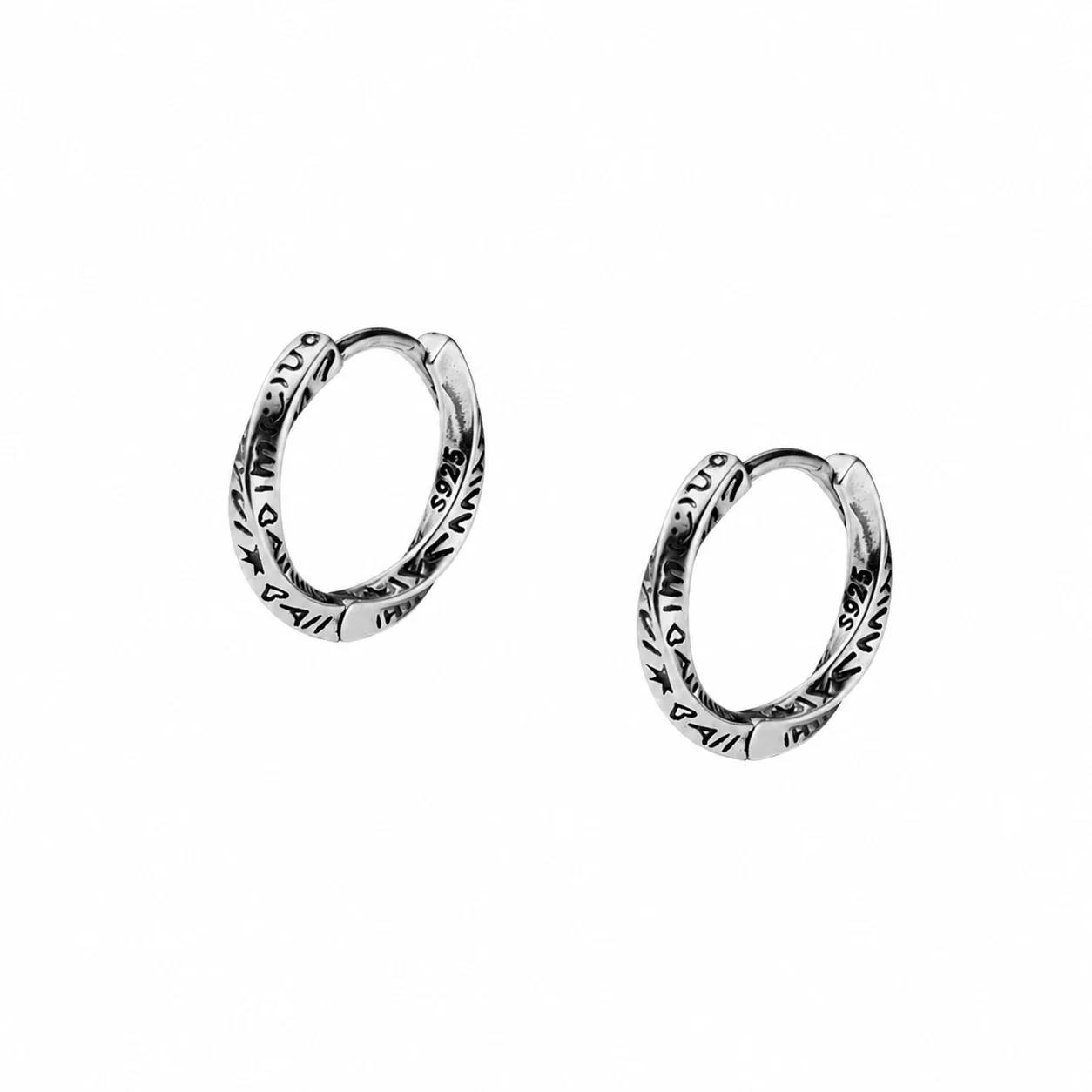 Engraved Electroplated 925 Sterling Silver Huggie Hoop Earrings