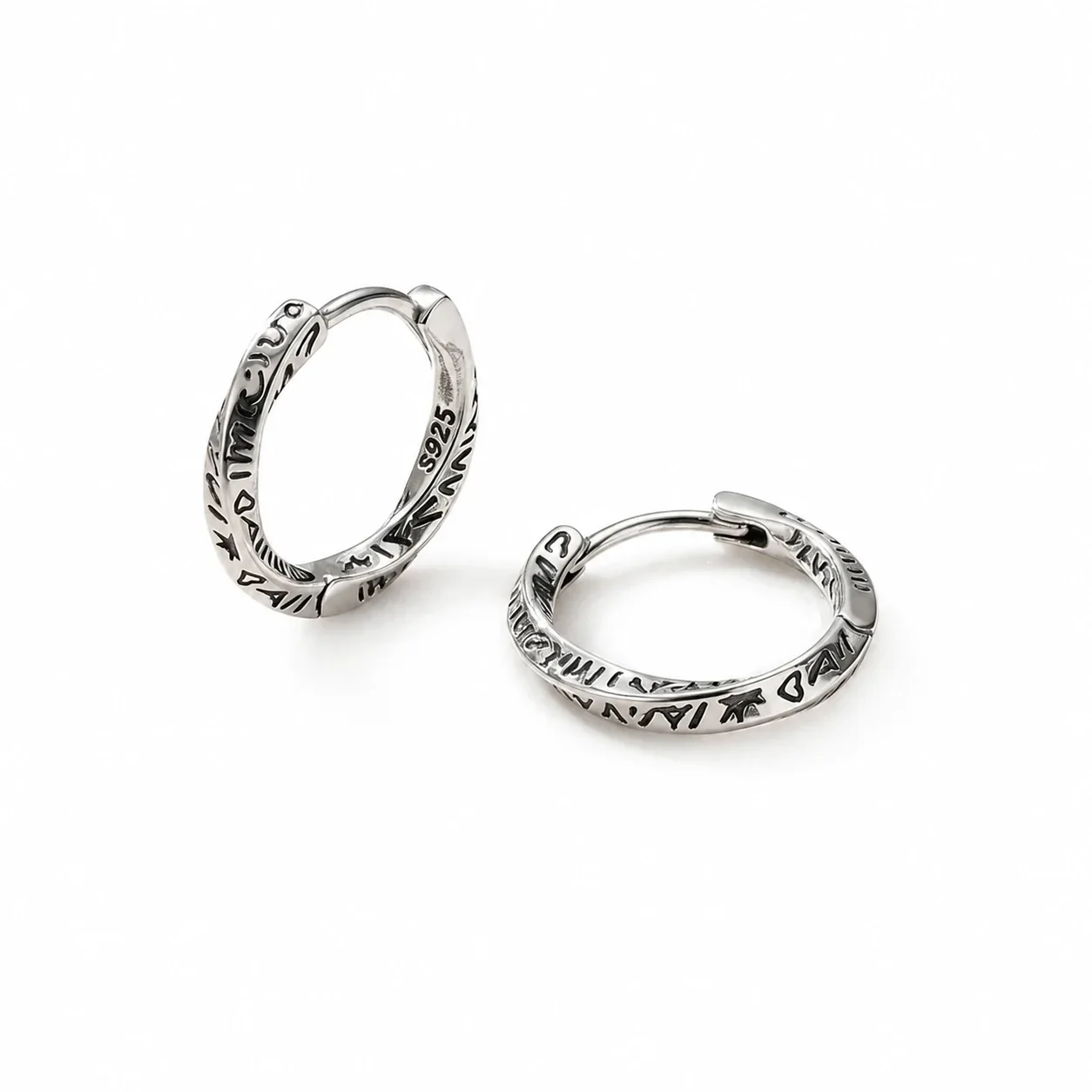 Engraved Electroplated 925 Sterling Silver Huggie Hoop Earrings