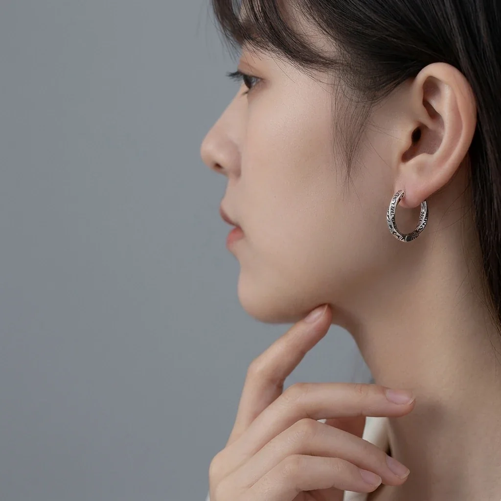 Engraved Electroplated 925 Sterling Silver Huggie Hoop Earrings