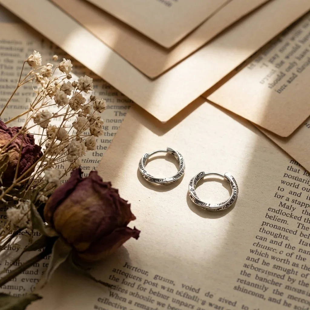 Engraved Electroplated 925 Sterling Silver Huggie Hoop Earrings
