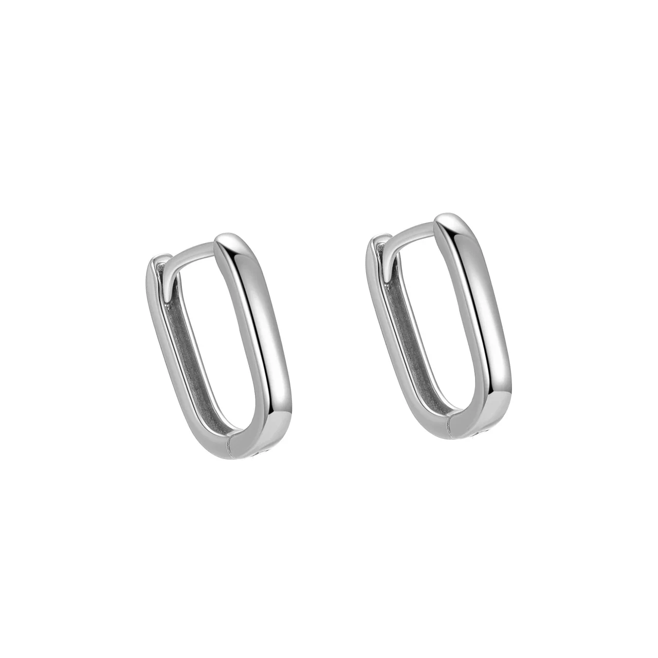Sleek 925 Sterling Silver Rounded Rectangle Hoop Earrings - Silver
