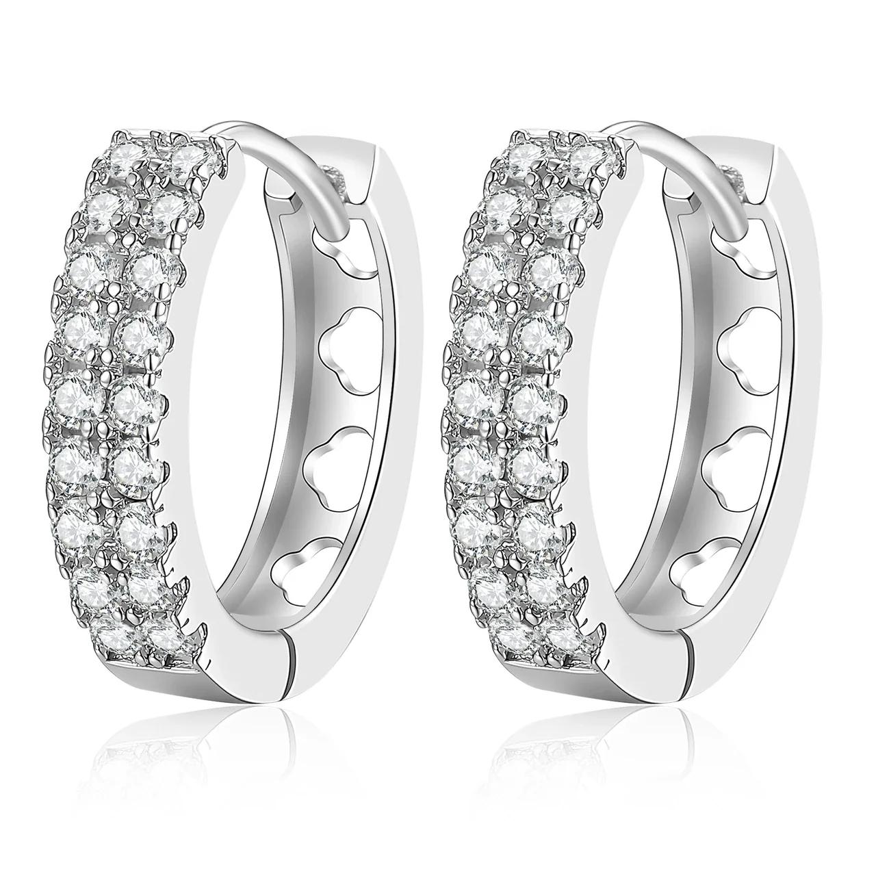 Polished Pavé Moissanite 925 Sterling Silver Hoop Earrings