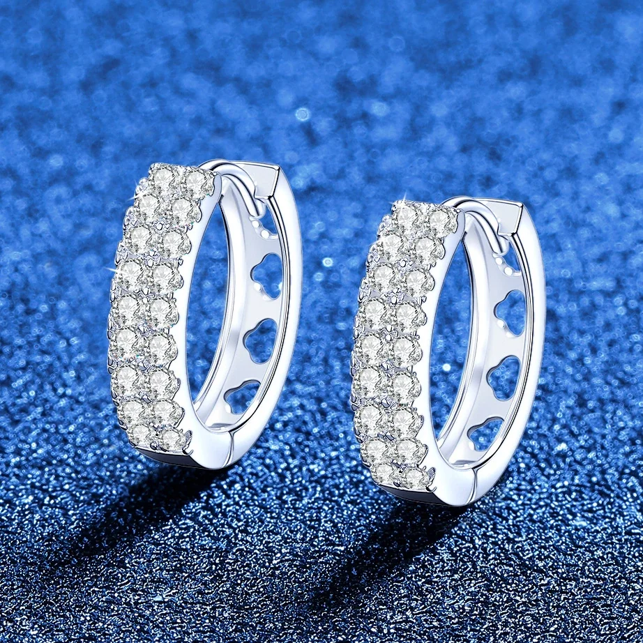Polished Pavé Moissanite 925 Sterling Silver Hoop Earrings