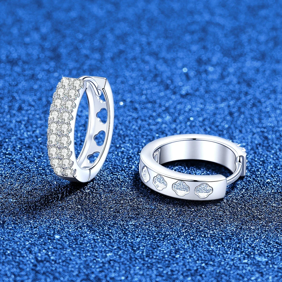 Polished Pavé Moissanite 925 Sterling Silver Hoop Earrings