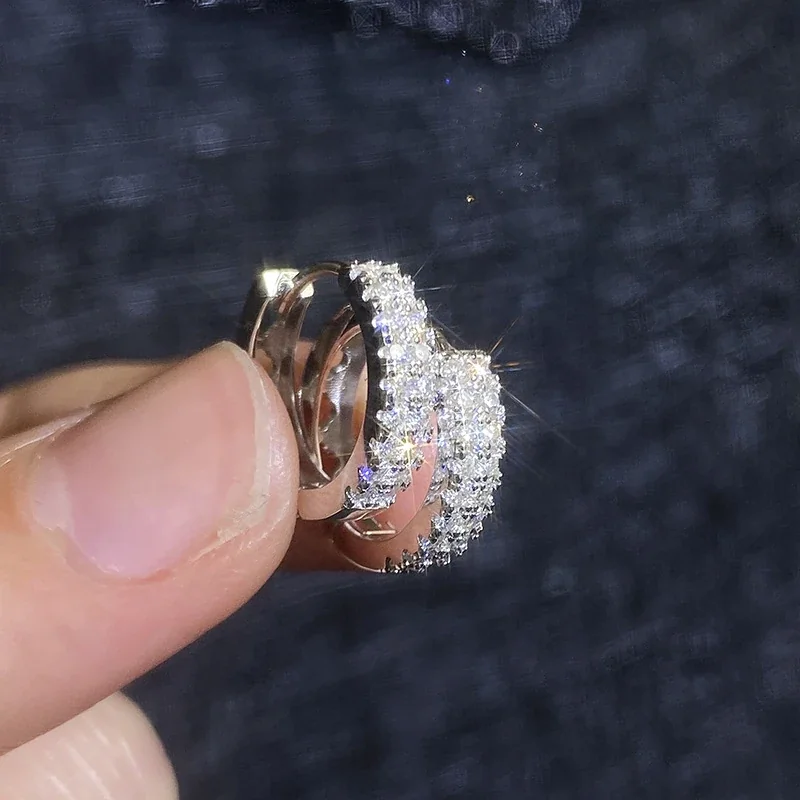 Polished Pavé Moissanite 925 Sterling Silver Hoop Earrings