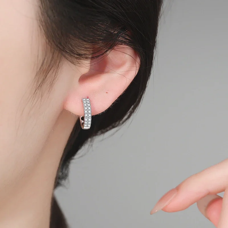 Polished Pavé Moissanite 925 Sterling Silver Hoop Earrings