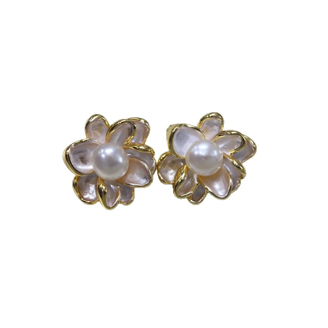 Dimensional Lotus Petal Freshwater Pearl Stud Earrings