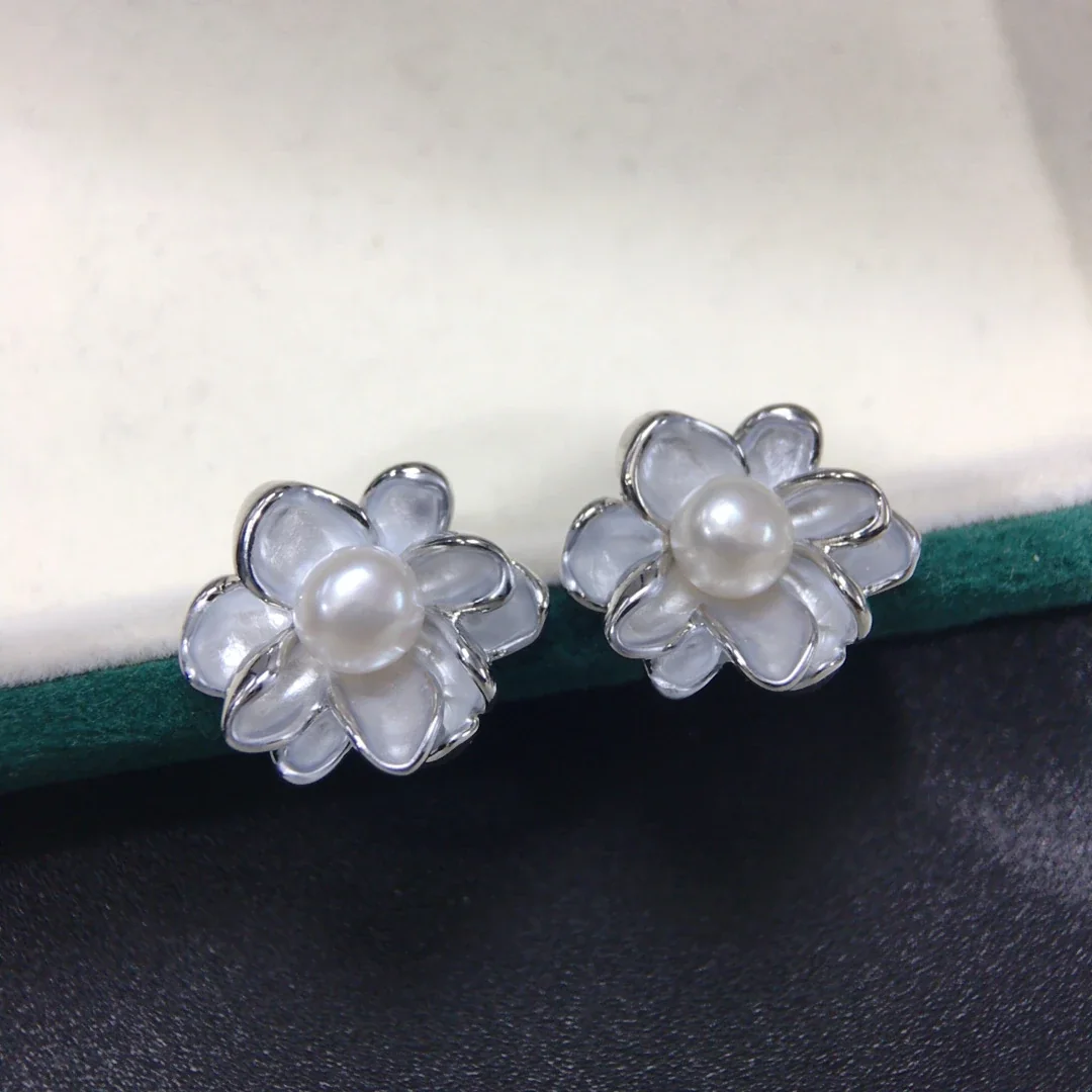 Dimensional Lotus Petal Freshwater Pearl Stud Earrings