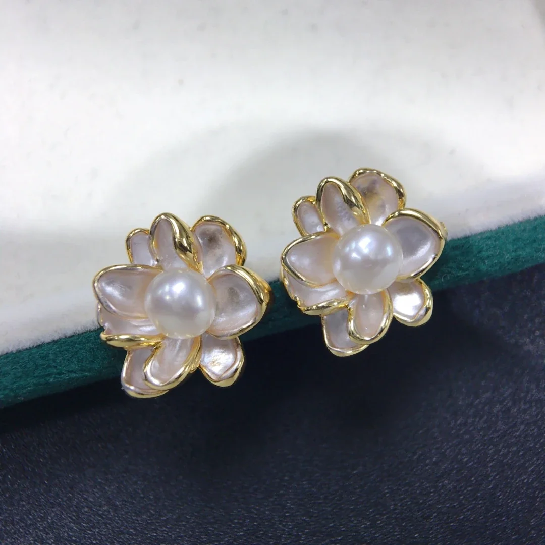 Dimensional Lotus Petal Freshwater Pearl Stud Earrings