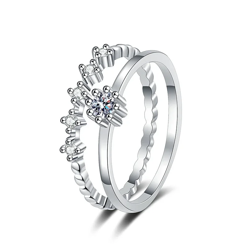 Delicate 925 Sterling Silver Round Moissanite Stacking Ring Set