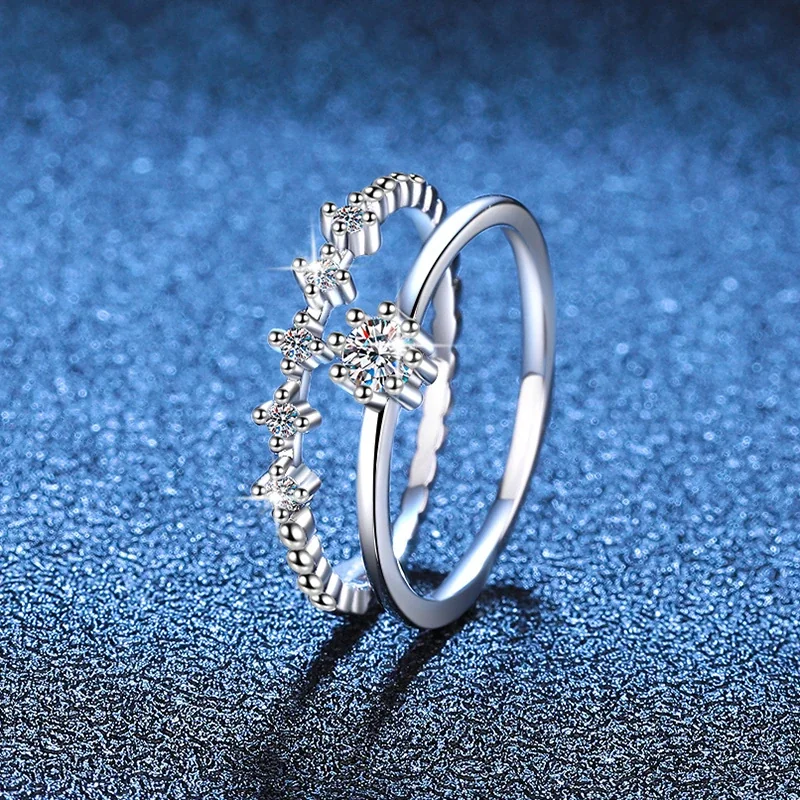Delicate 925 Sterling Silver Round Moissanite Stacking Ring Set