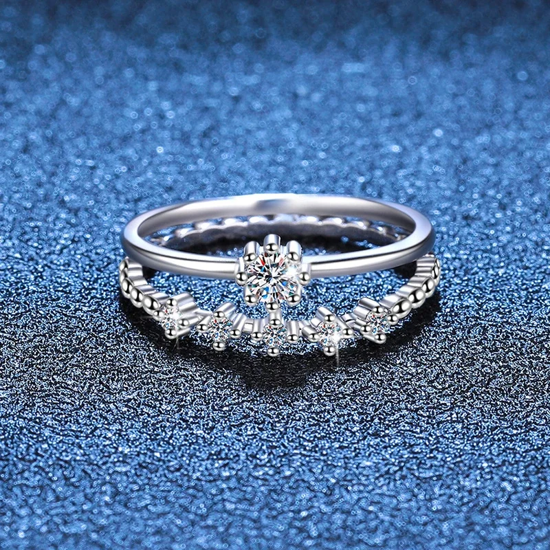 Delicate 925 Sterling Silver Round Moissanite Stacking Ring Set