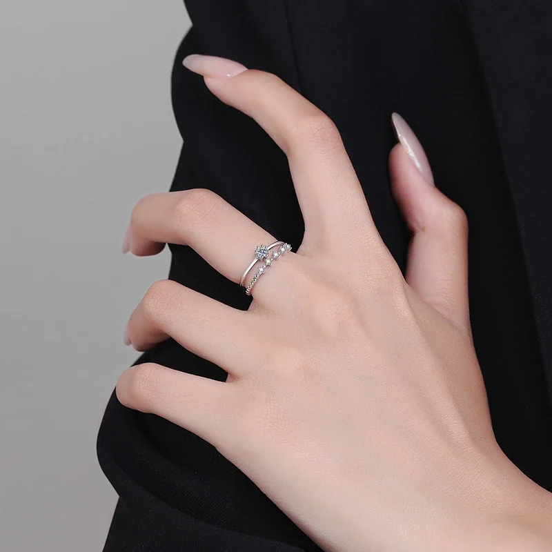 Delicate 925 Sterling Silver Round Moissanite Stacking Ring Set