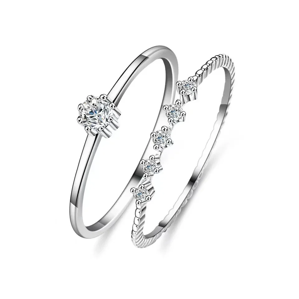 Delicate 925 Sterling Silver Round Moissanite Stacking Ring Set - Moissanite