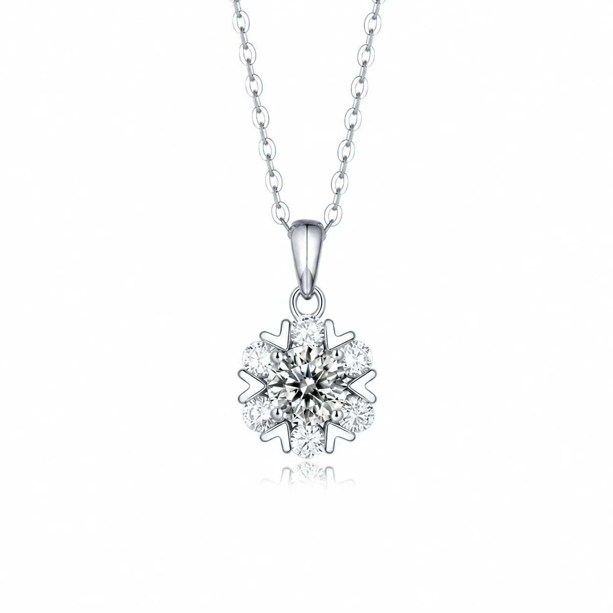 Radiant 925 Sterling Silver Snowflake Cluster Moissanite Pendant Necklace