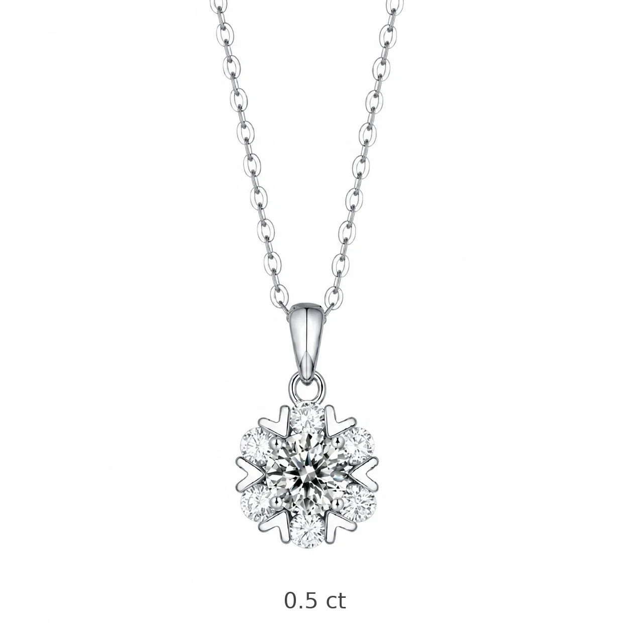 Radiant 925 Sterling Silver Snowflake Cluster Pendant Necklace - 0.5 ct Moissanite with certificate