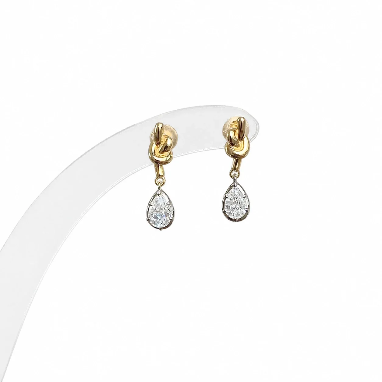 Refined Gold-Plated Knot Teardrop Crystal Copper Drop Earrings