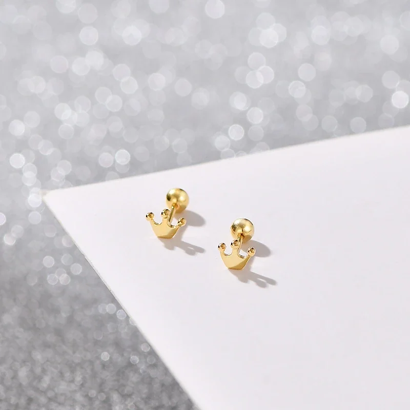 Petite 925 Sterling Silver Three-Point Crown Stud Earrings