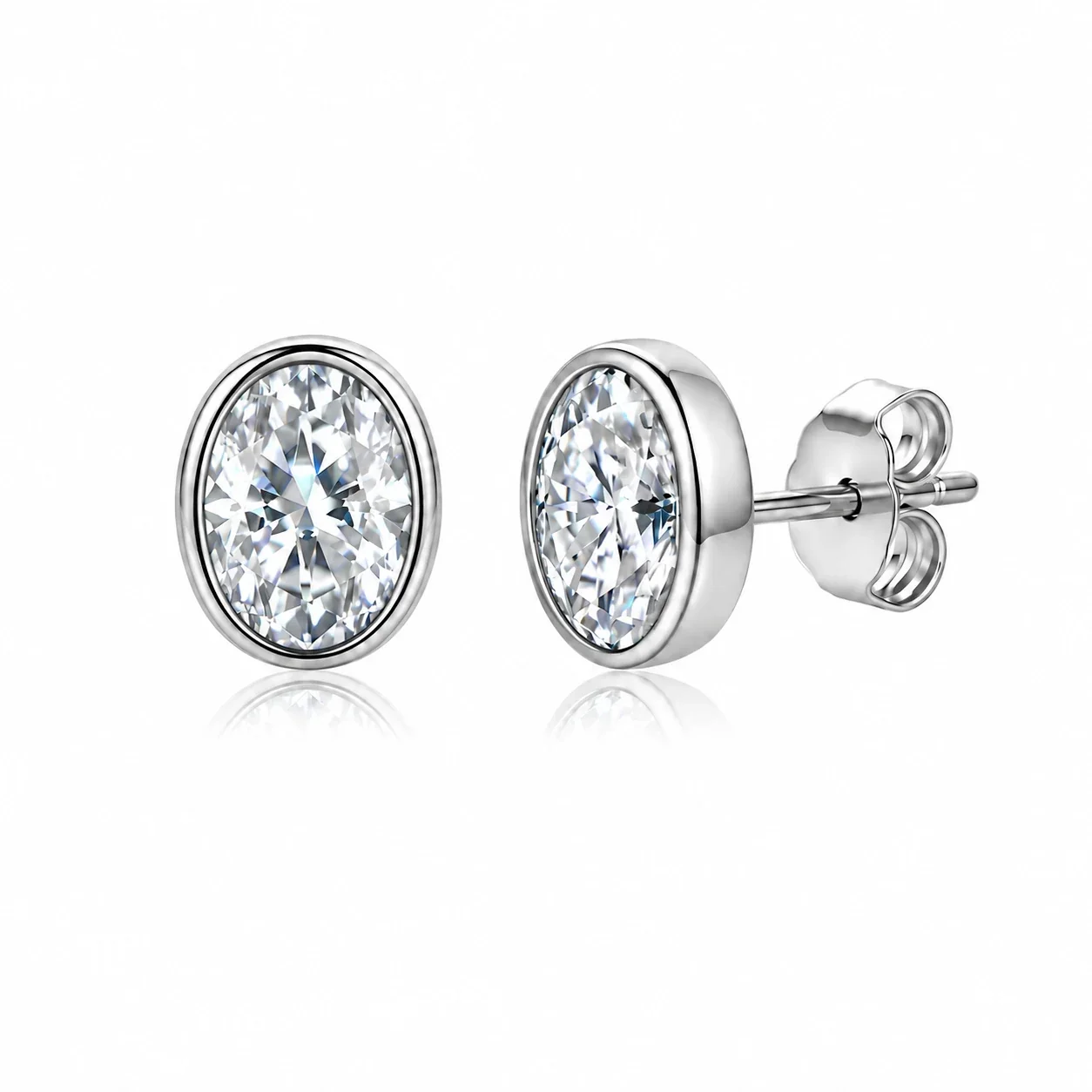 Sleek 925 Sterling Silver Oval Bezel-Set Stud Earrings