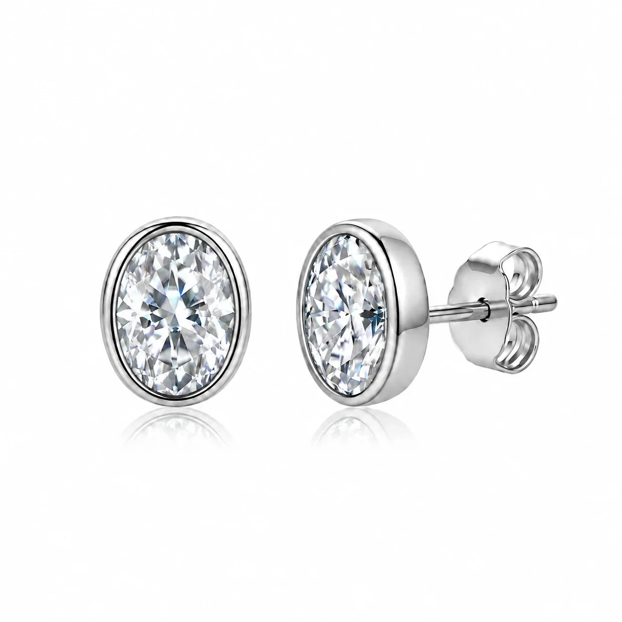 Sleek 925 Sterling Silver Oval Bezel-Set Stud Earrings - 4 x 6 mm