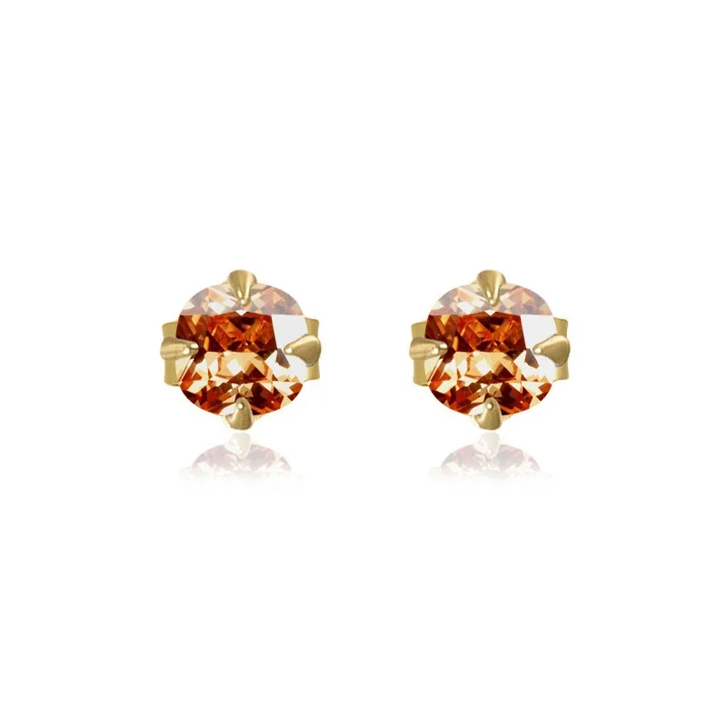 Champagne Cushion Four-Prong 925 Sterling Silver Stud Earrings