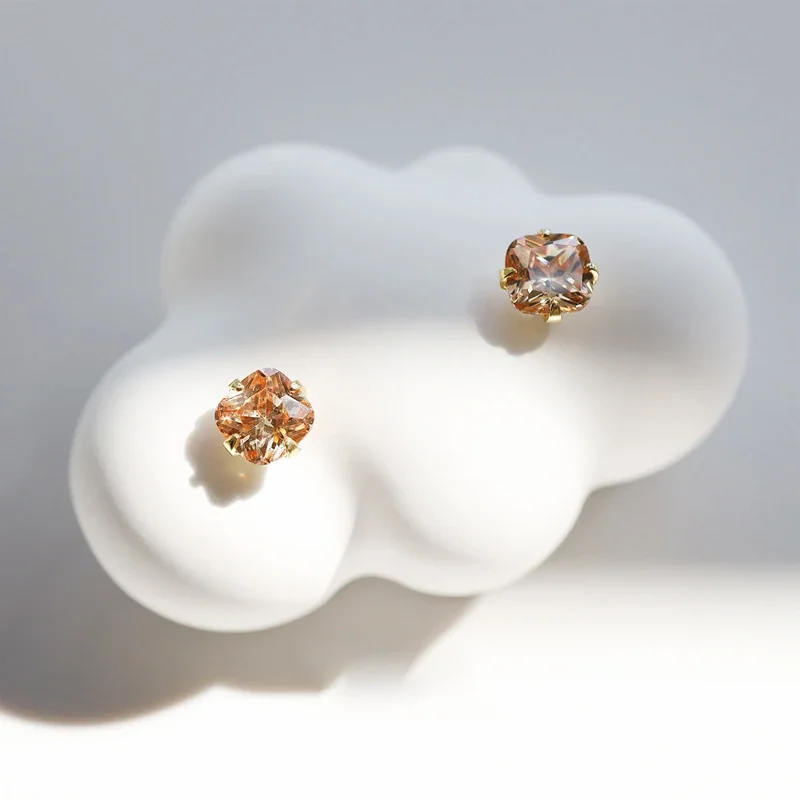 Champagne Cushion Four-Prong 925 Sterling Silver Stud Earrings