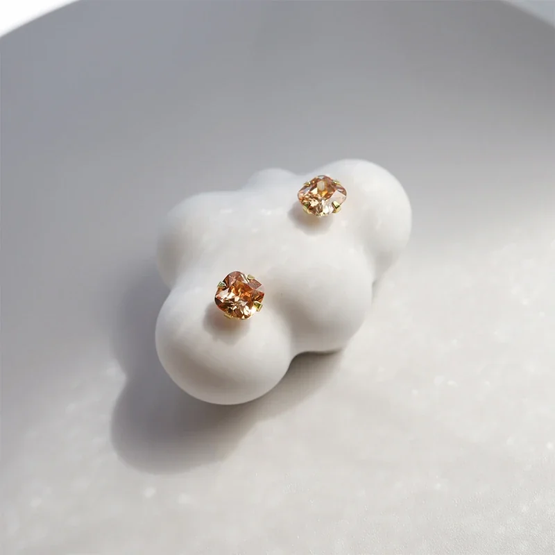 Champagne Cushion Four-Prong 925 Sterling Silver Stud Earrings