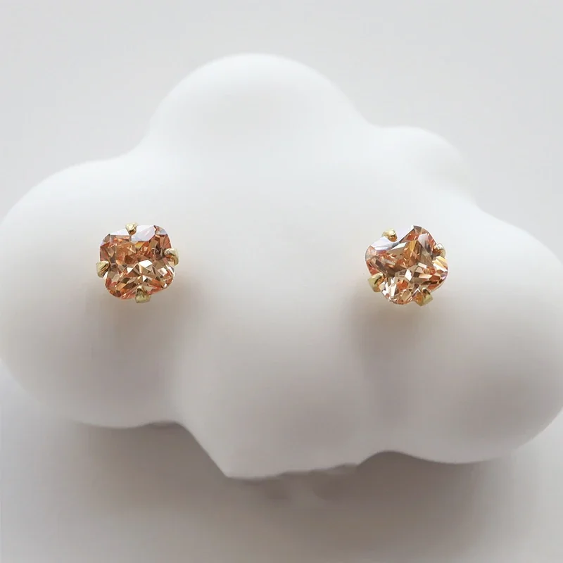 Champagne Cushion Four-Prong 925 Sterling Silver Stud Earrings
