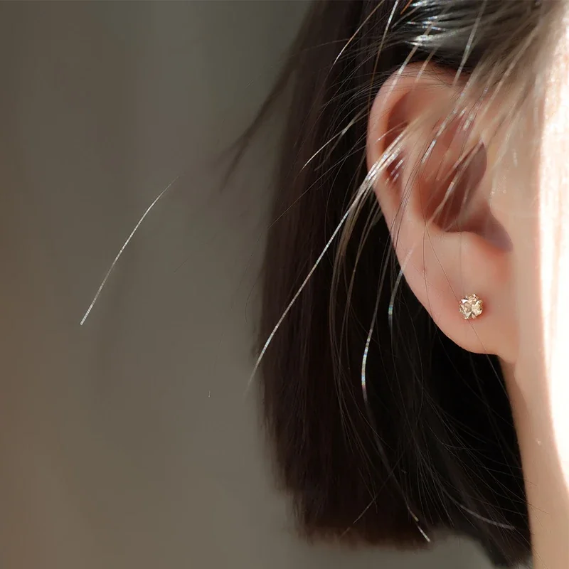Champagne Cushion Four-Prong 925 Sterling Silver Stud Earrings