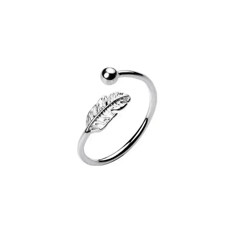 Delicate Electroplated Feather Open-Front 925 Sterling Silver Ring