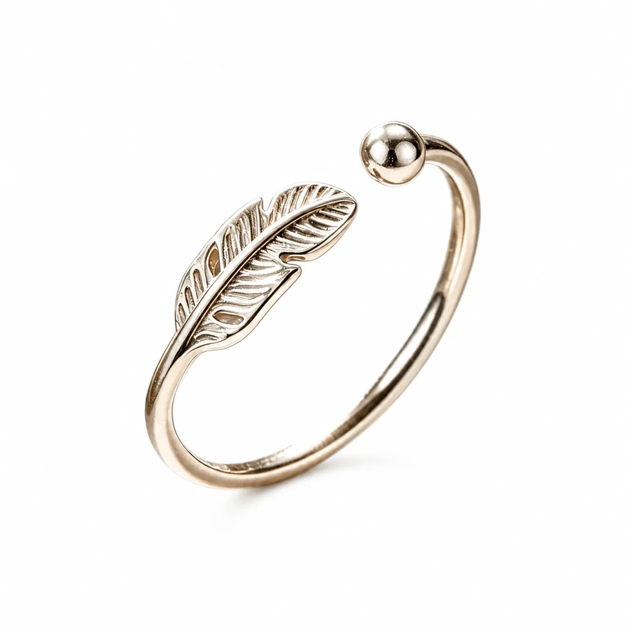 Delicate Electroplated Feather Open-Front 925 Sterling Silver Ring