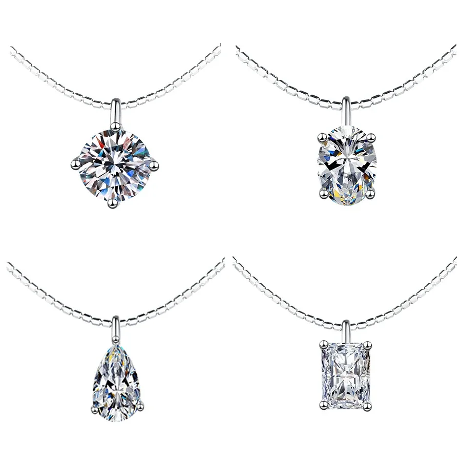 Refined Multi-Cut Moissanite Prong-Set 925 Sterling Silver Necklace