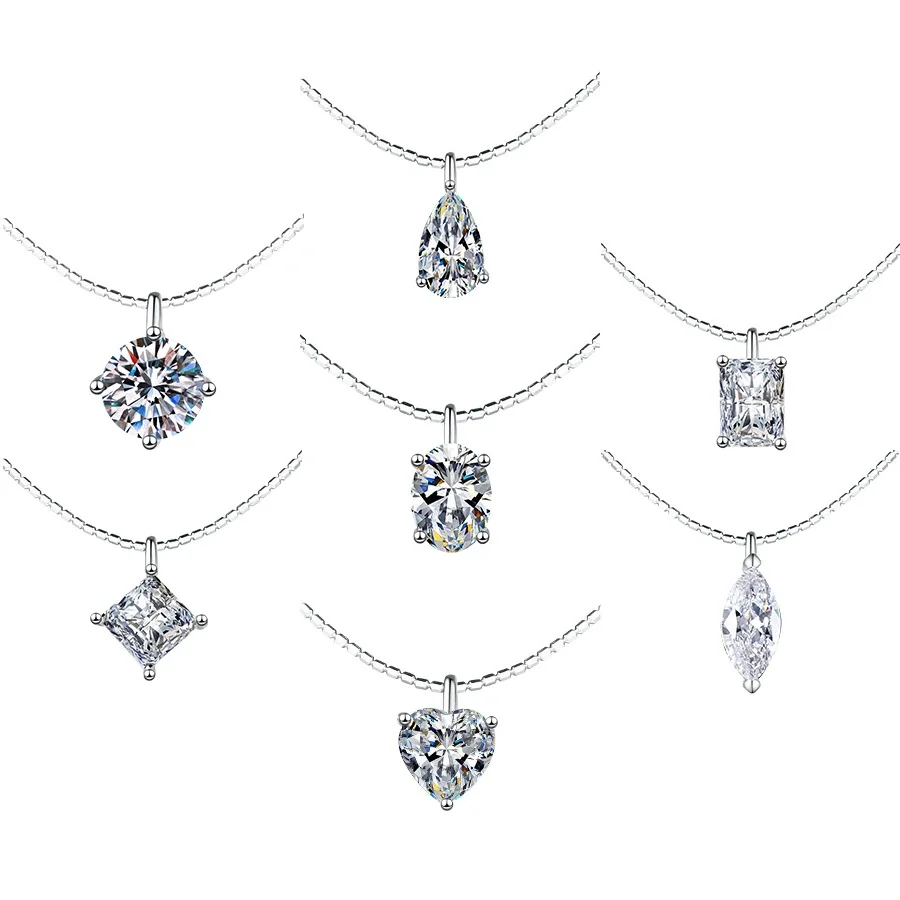 Refined Multi-Cut Moissanite Prong-Set 925 Sterling Silver Necklace