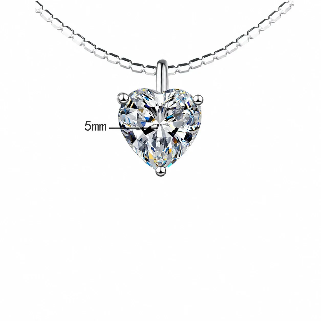 Refined Multi-Cut Moissanite Prong-Set 925 Sterling Silver Necklace - . ct Heart Moissanite