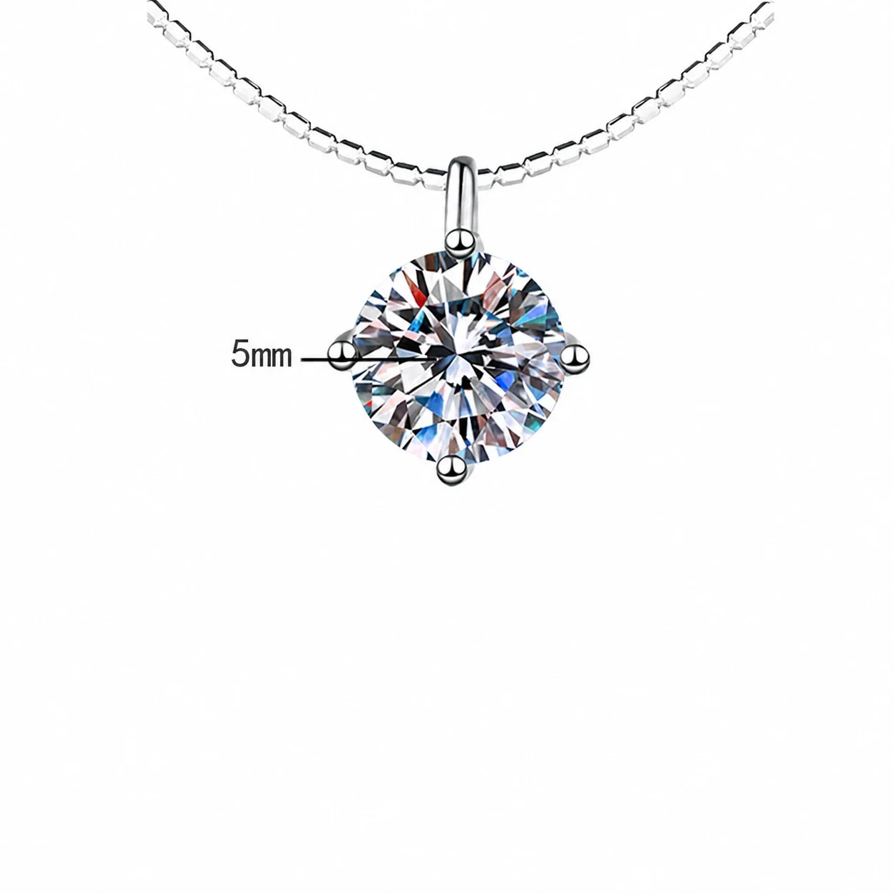 Refined Multi-Cut Moissanite Prong-Set 925 Sterling Silver Necklace - ct Round Moissanite