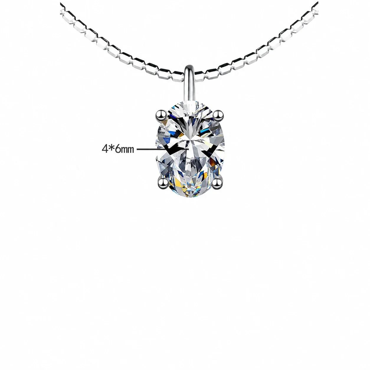 Refined Multi-Cut Moissanite Prong-Set 925 Sterling Silver Necklace - ct Oval Moissanite
