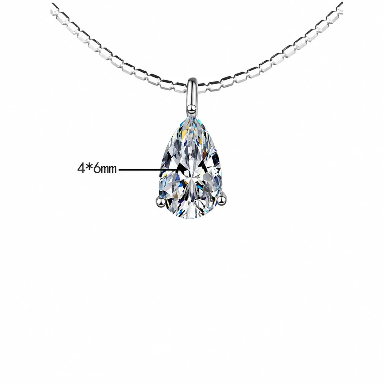 Refined Multi-Cut Moissanite Prong-Set 925 Sterling Silver Necklace - ct Pear Moissanite