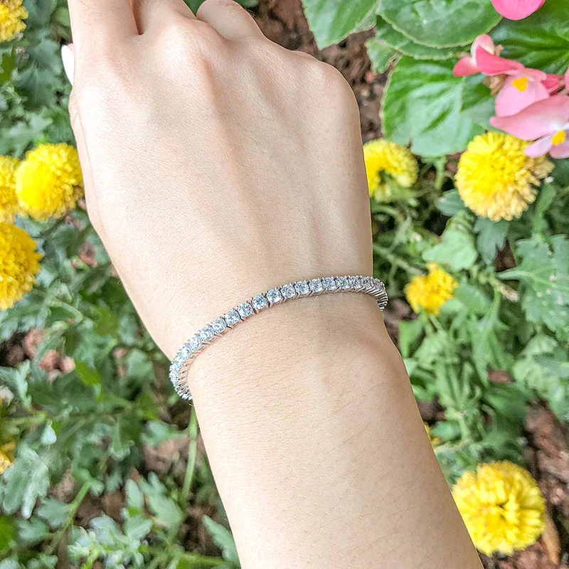 Refined 925 Sterling Silver Round Prong-Set Tennis Bracelet