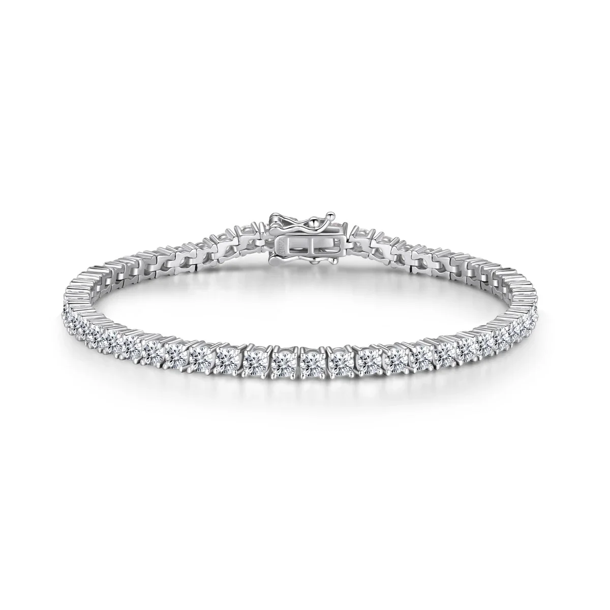 Refined 925 Sterling Silver Round Prong-Set Tennis Bracelet - Clear Cubic Zirconia, 15 cm