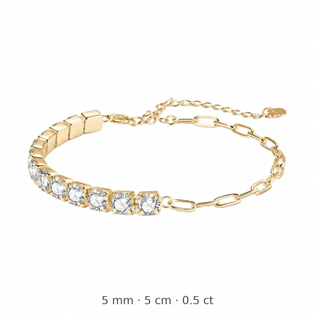 Refined 925 Sterling Silver Round Prong-Set Tennis Bracelet - 5 mm Moissanite, Gold