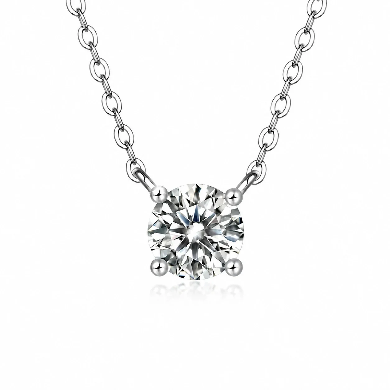 Refined Four-Prong Round Moissanite 925 Sterling Silver Necklace