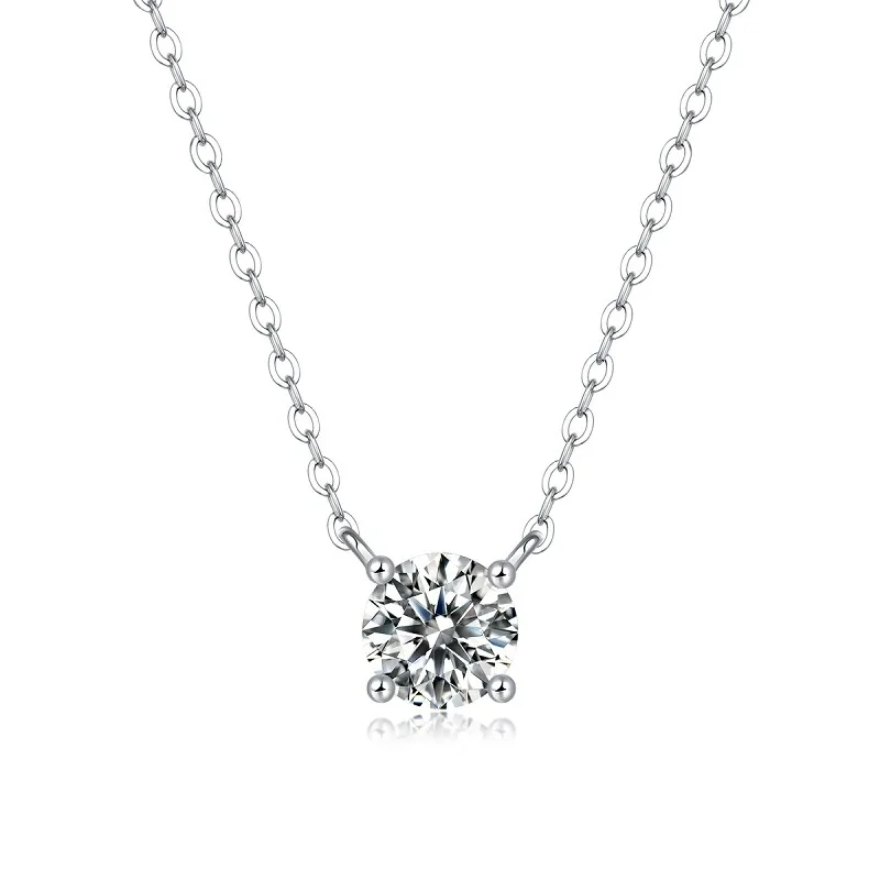 Refined Four-Prong Round Moissanite 925 Sterling Silver Necklace - Silver 1 ct Moissanite