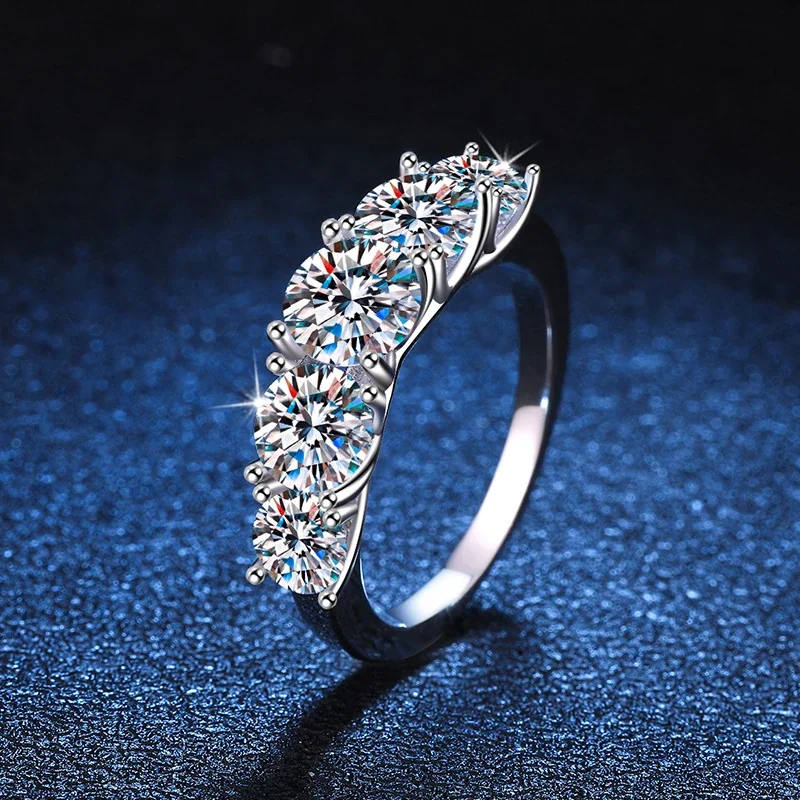 Five-Stone Prong-Set 925 Sterling Silver Moissanite Ring