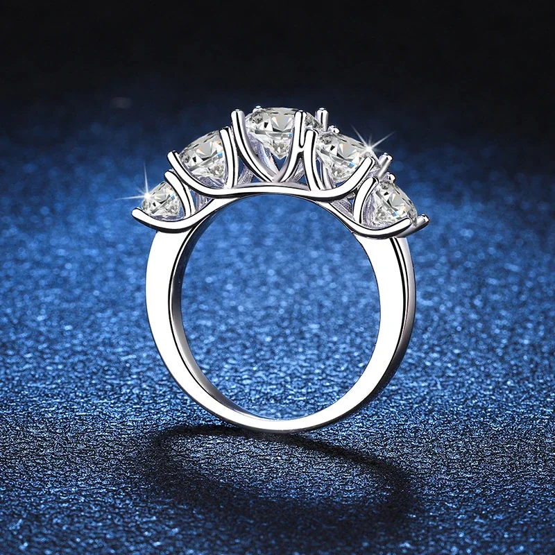 Five-Stone Prong-Set 925 Sterling Silver Moissanite Ring