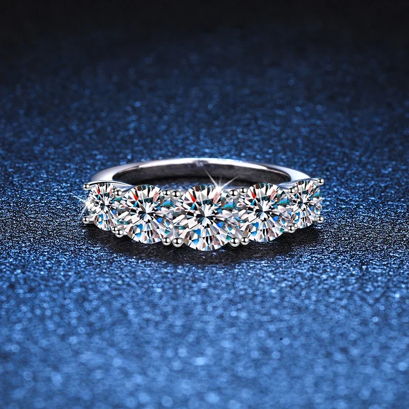 Five-Stone Prong-Set 925 Sterling Silver Moissanite Ring